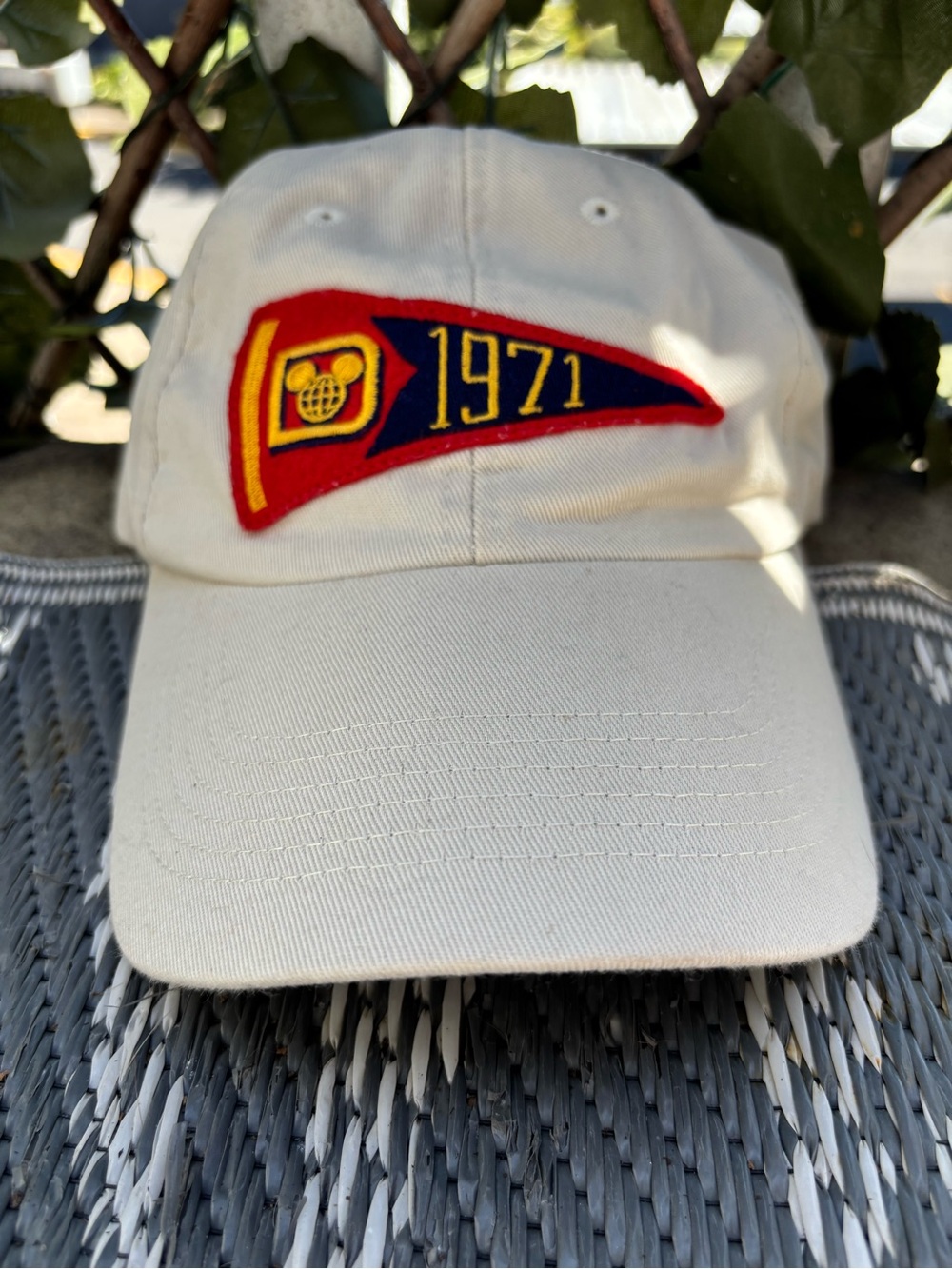 Disney Cream Baseball Cap with Red and Navy 1971 Pennant Patch